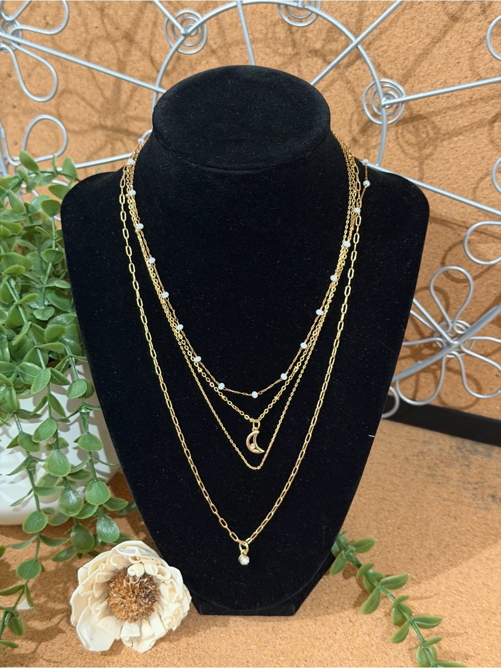 Ashley Copper Layered Gold Moon & Pearl Necklace Set (4) Separately